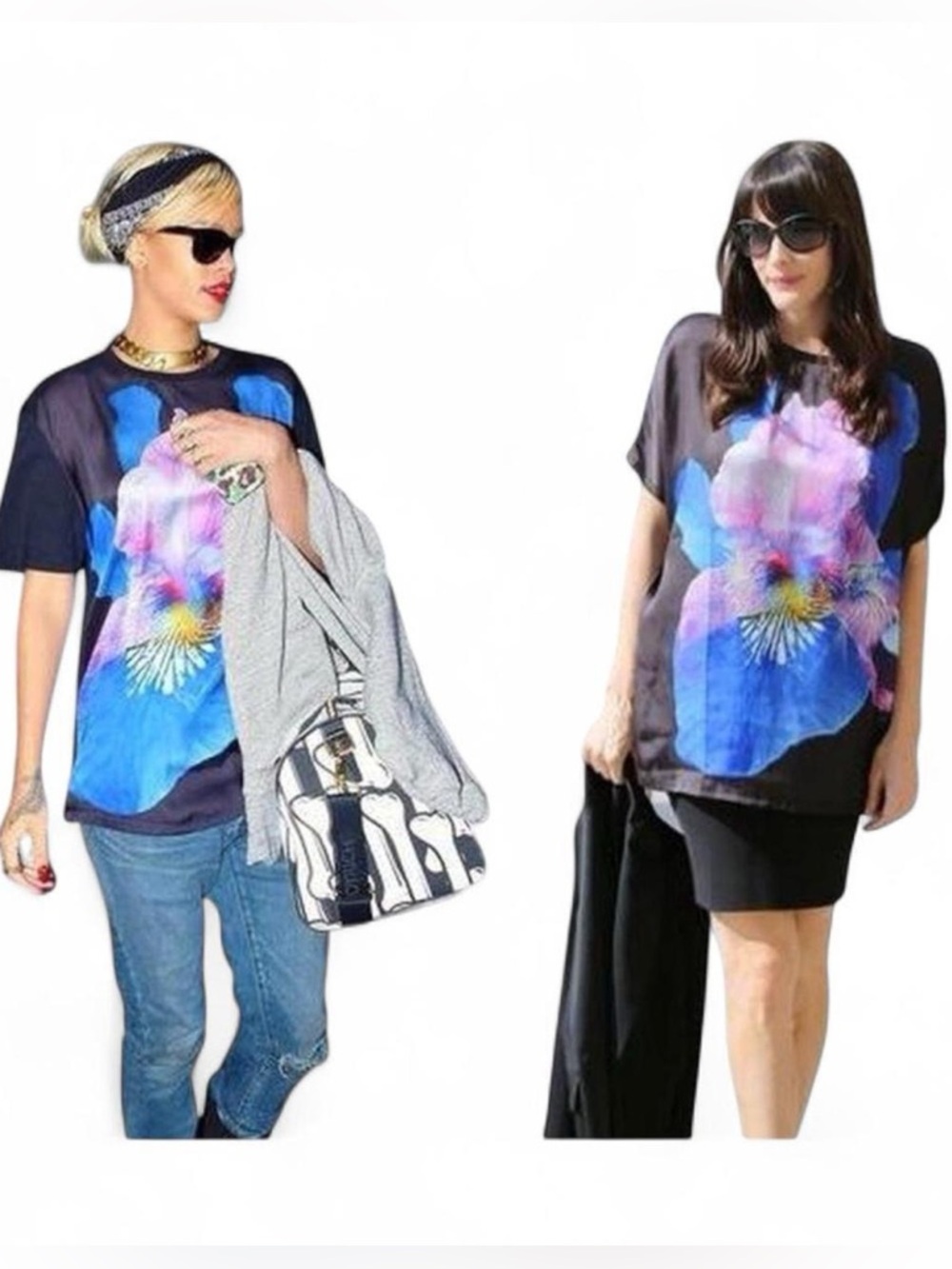 Givenchy pre fall 2012 Black Oversized Satin Iris Graphic T-Shirt Print Rihanna